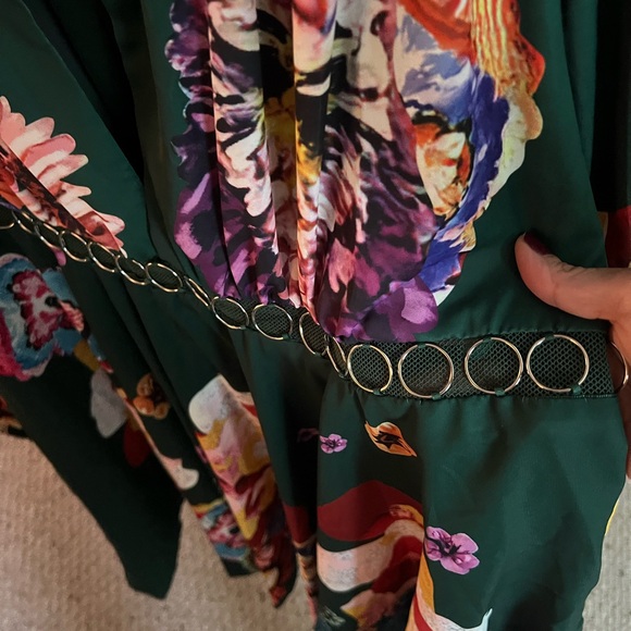 L'ATISTE by AMI Plus Size 3X Floral Dress Green Long Sleeve V-Neck - Picture 6 of 11